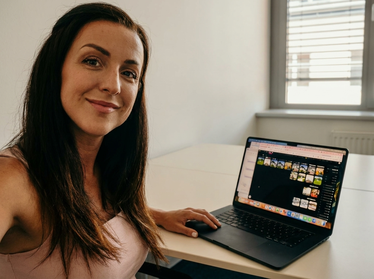 Bc. Petra Kubielasová u notebooku při tvorbě webu